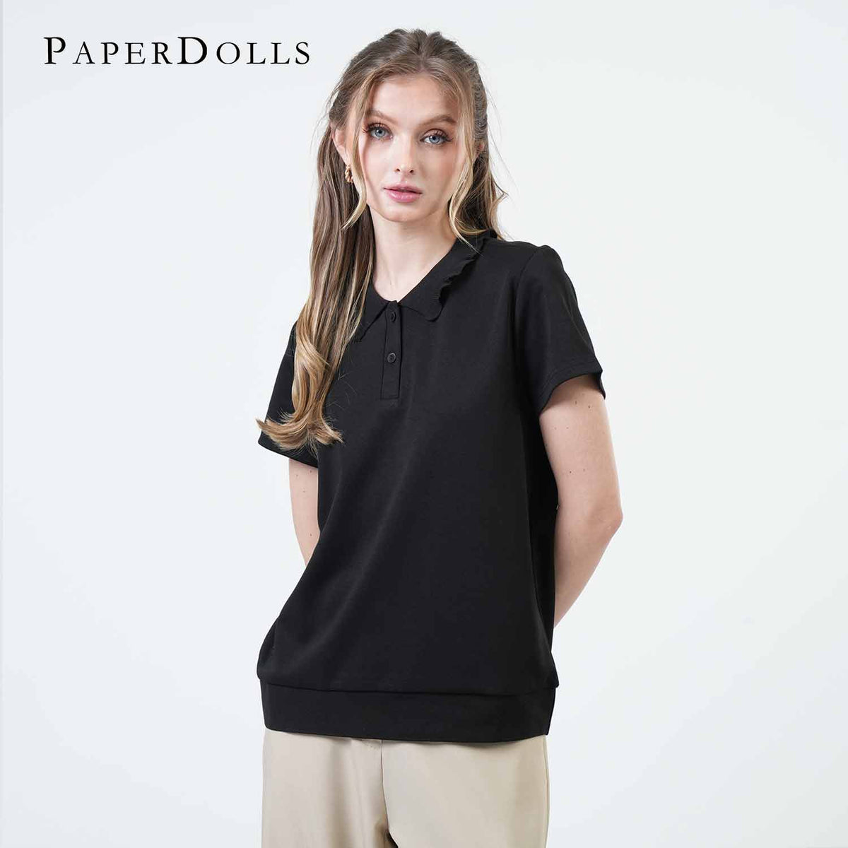 Gwenneth Petal-Edge Collared Knit Top