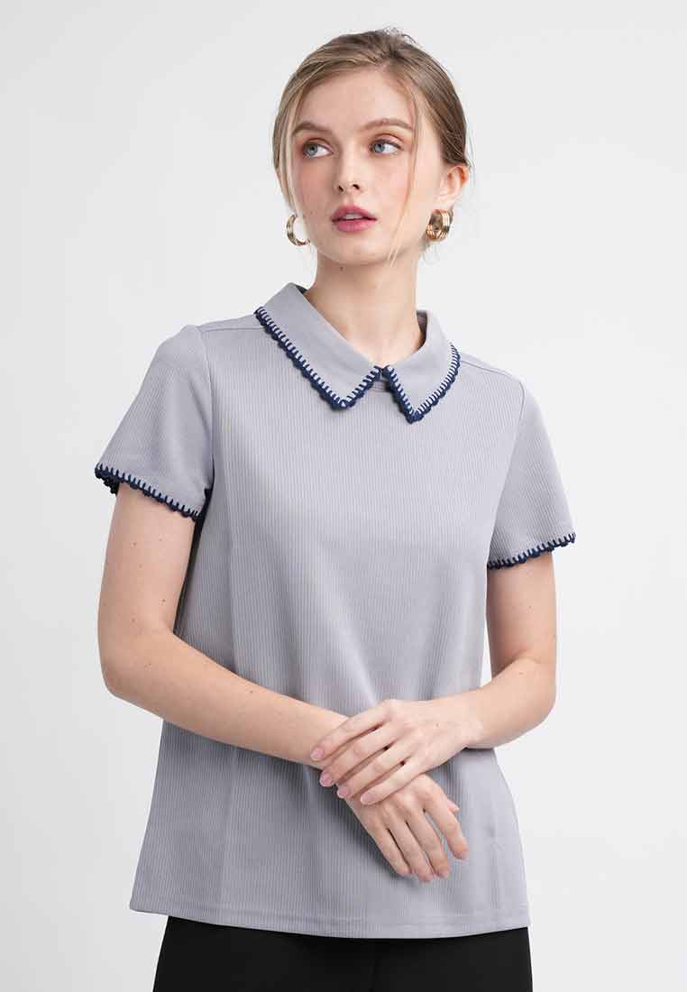 Marlene Textured Tee With Contrast Scallop