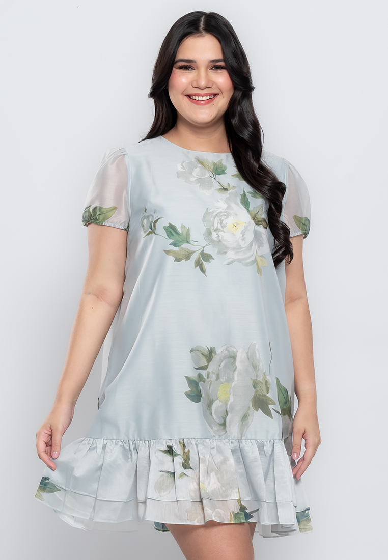 Milly Plus Size Zafiah Floral Shift Dress with Flounce Detail