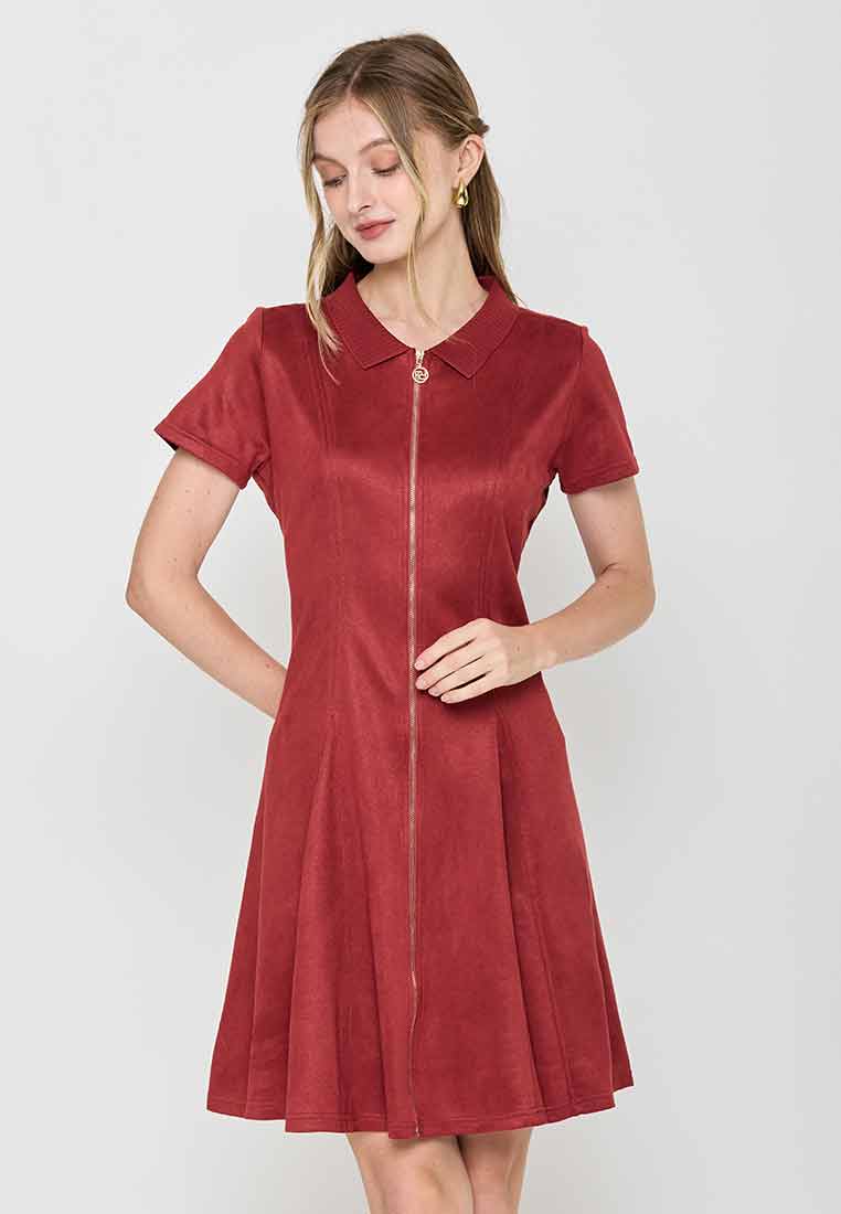 Keilani Collared A-Line Dress with Front Zipper Opening