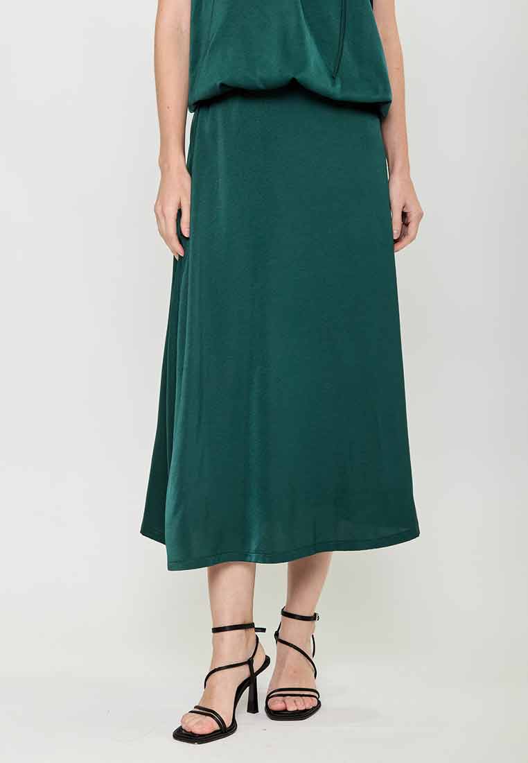 Madilynn A-Line Gartered Satin Maxi Skirt