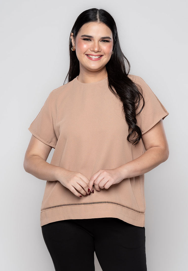 Milly Plus Size Estell Short Sleeve Top with Lace Trimming