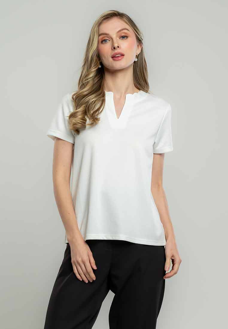 Elana Scallop-Edge Notch Neck Tee