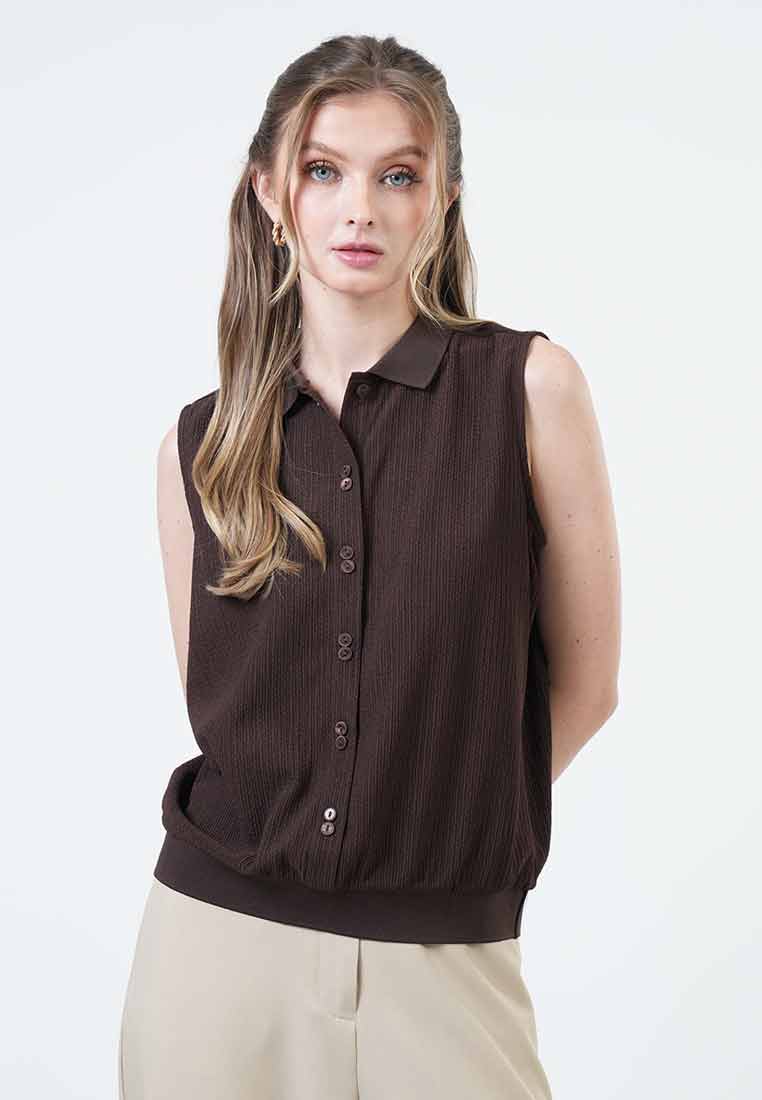 Nola Sleeveless Knit Polo Blouse