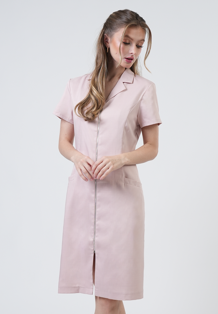 Reese Zip-Front Collared Midi Dress
