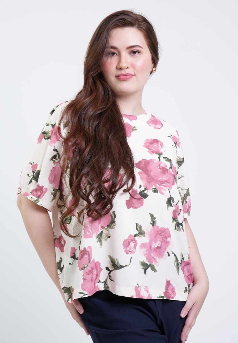 Milly Plus Size Alissa Puff Sleeve Boxy Floral Blouse