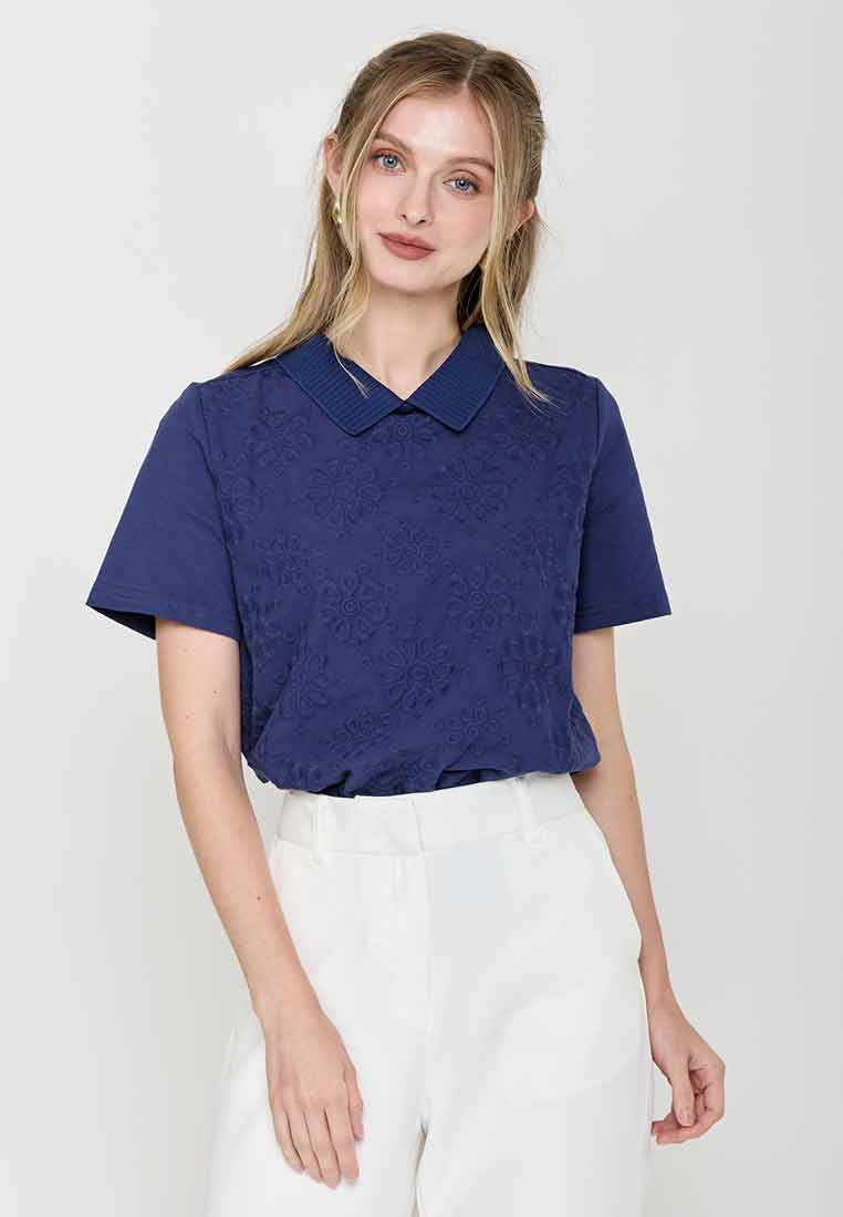 Whitley Collared Eyelet Short Sleeves Top