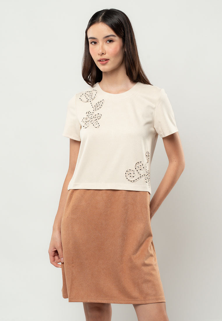 Stella Two-Tone Floral Appliqué Shift Dress