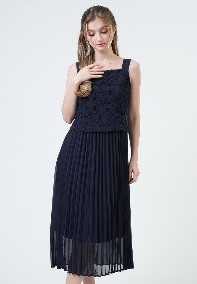 Daphne Lace Bodice Pleated Midi Dress