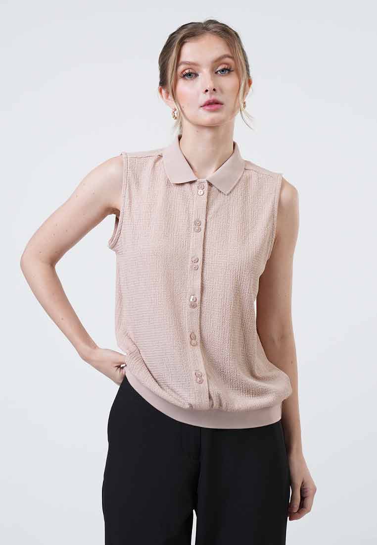Nola Sleeveless Knit Polo Blouse