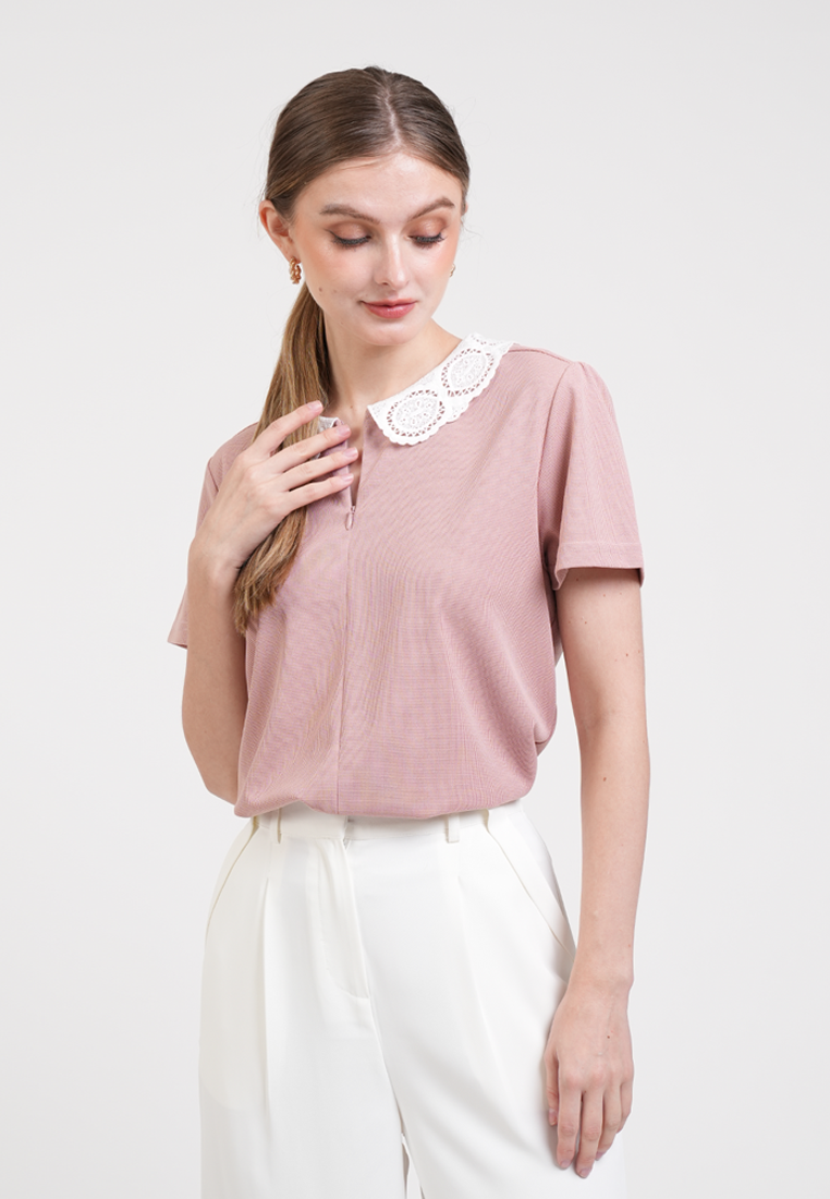 Gretchen Piped Quarter-Zip Top