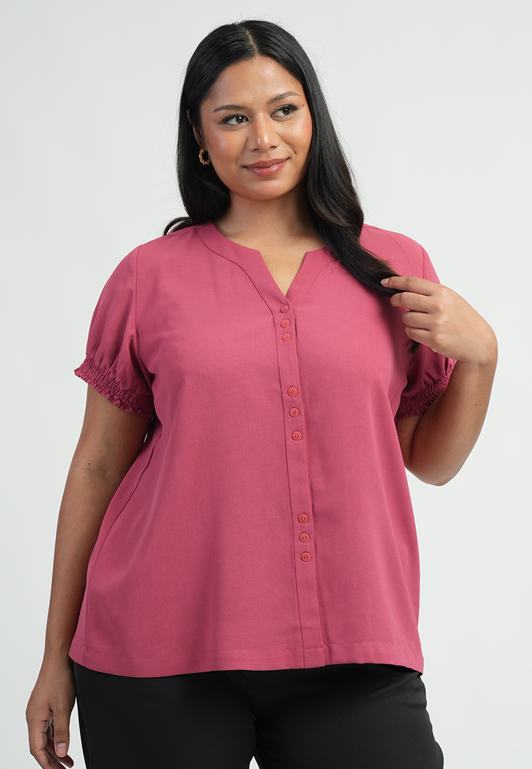 Milly Plus Size Sherina Smocked Sleeve Button-down Blouse