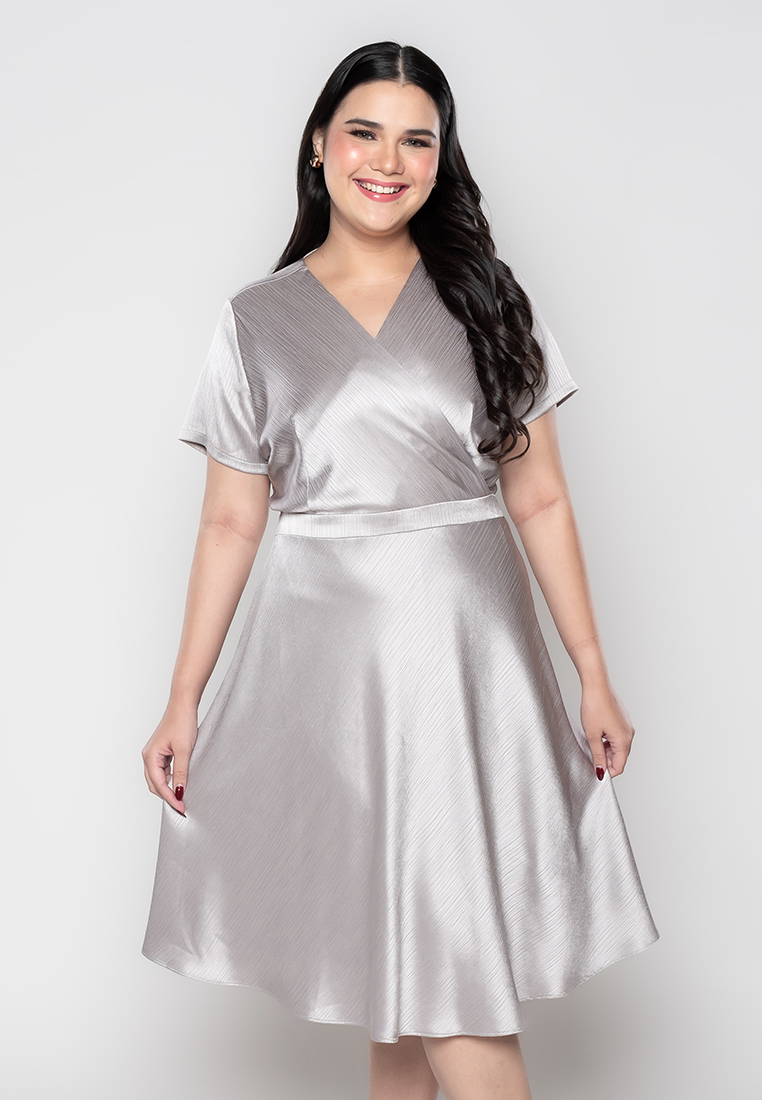 Milly Plus Size Emmanuelle Front Wrap Dress in Satin Fabric