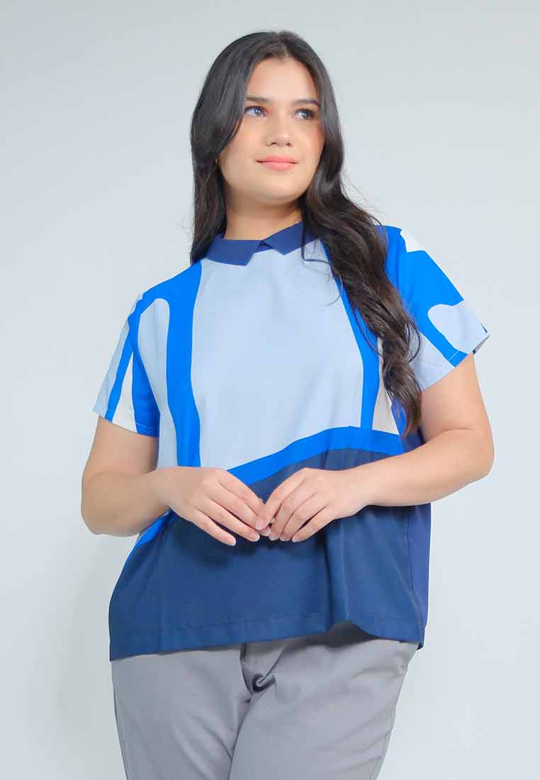 Milly Plus Size Mikayla Geometric Contrast Collar Top