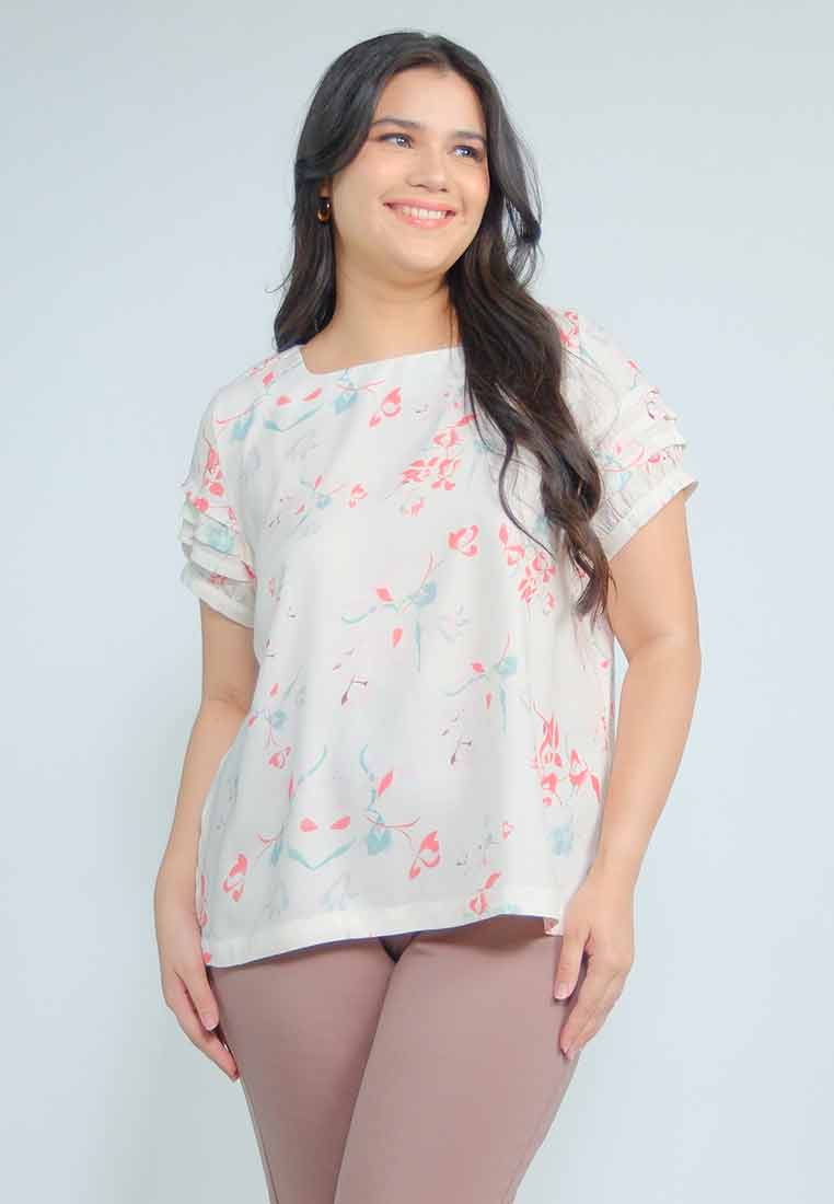Milly Plus Size Maisie Floral Top with Pleated Sleeves