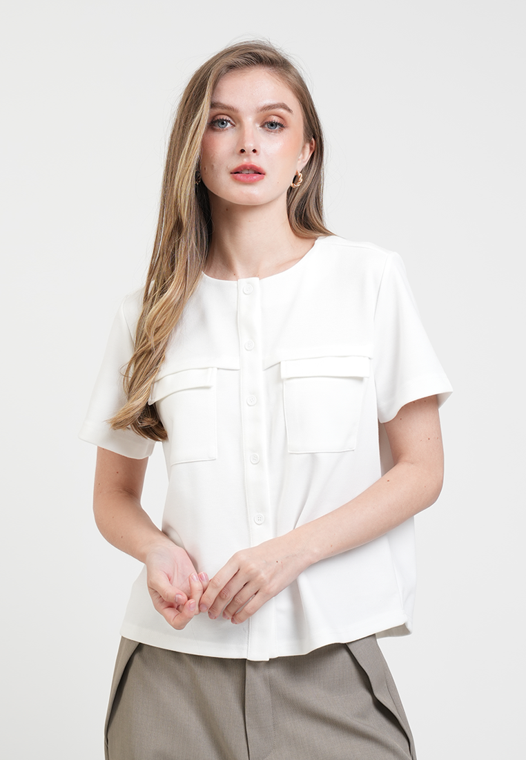 Jeannette Button-Front Knit Top
