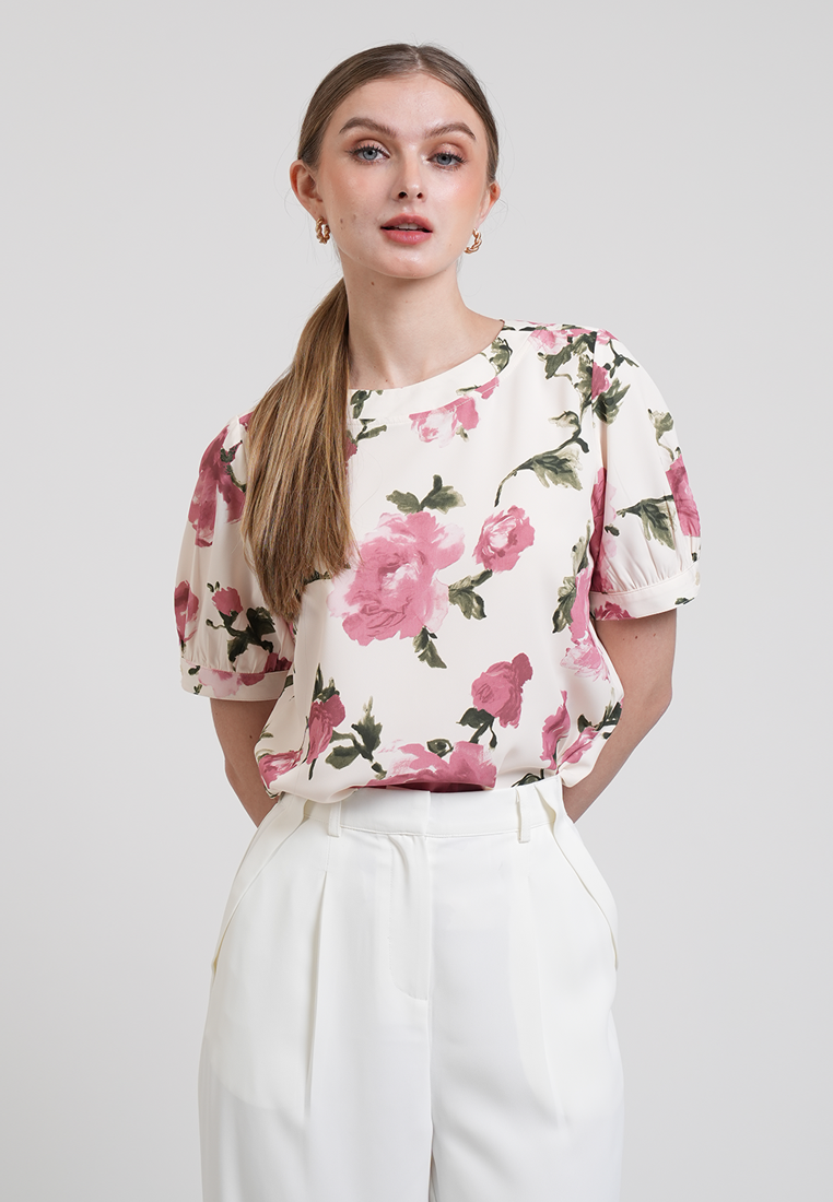 Mira Vintage Floral High-Neck Blouse