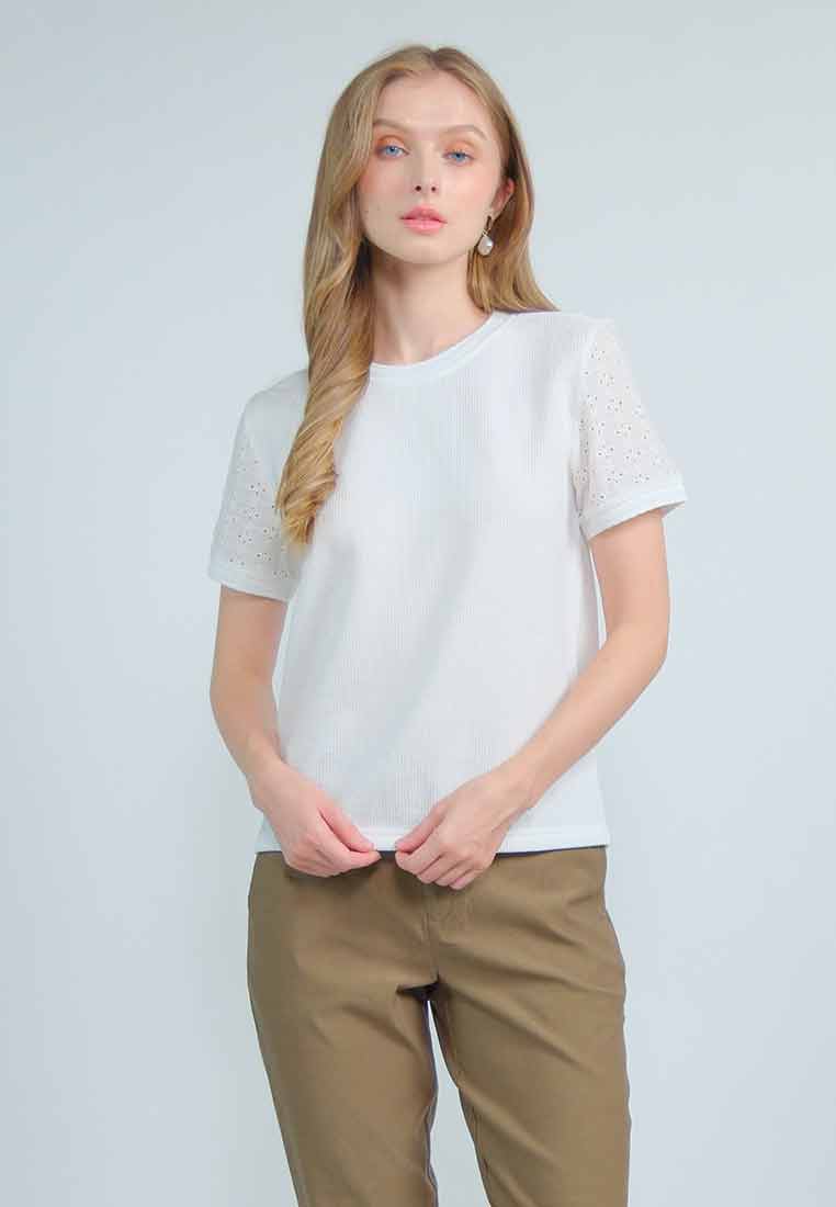 Rubie Knitted Top with Cotton Eyelet Sleeves