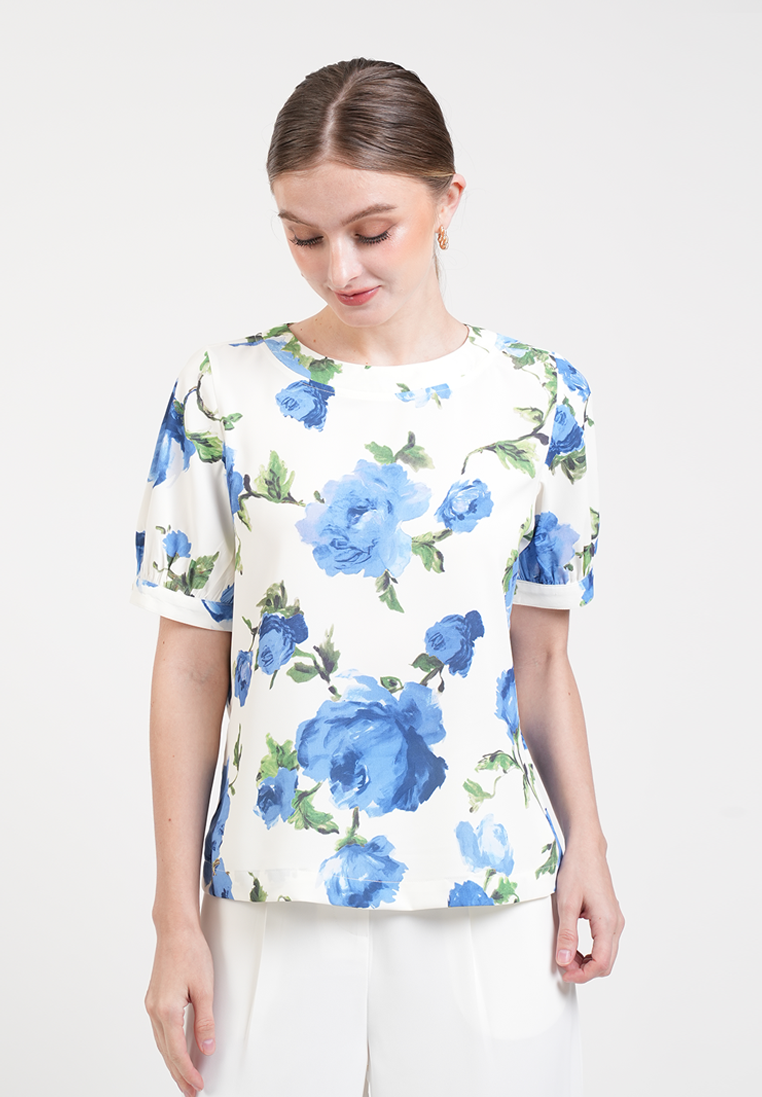 Mira Vintage Floral High-Neck Blouse