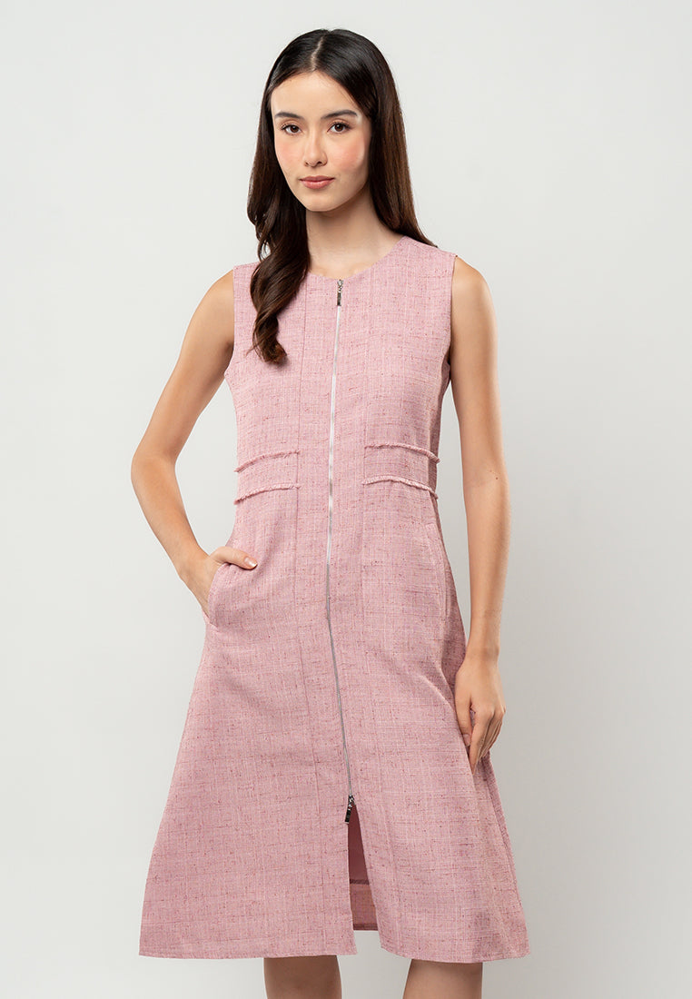 Isabelle Tweed Zip-Front Midi Dress
