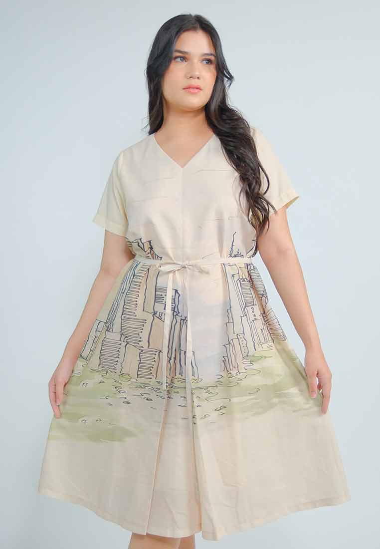 Milly Plus Size Leilani A-Line Dress in Cityscape Print