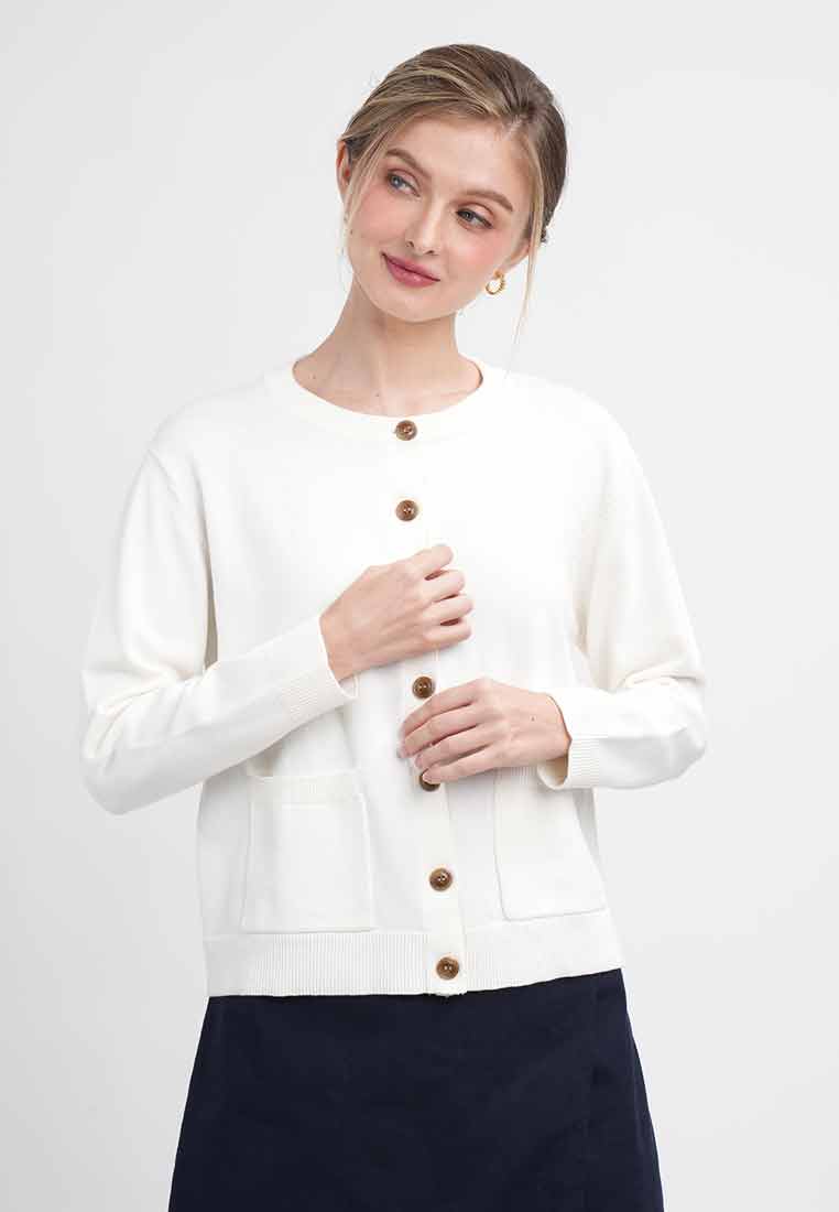 Liana Essential Knit Crewneck Cardigan with Pockets