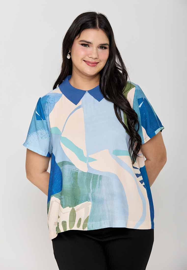 Milly Plus Size Elyara Collared Top Abstract Print