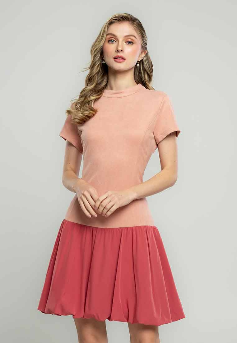 Lillie Short Sleeves A-Line Dress with Bubble Skirt