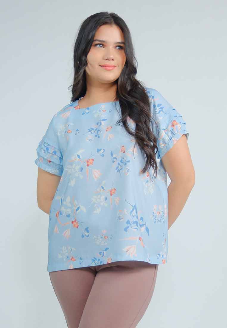 Milly Plus Size Maisie Floral Top with Pleated Sleeves