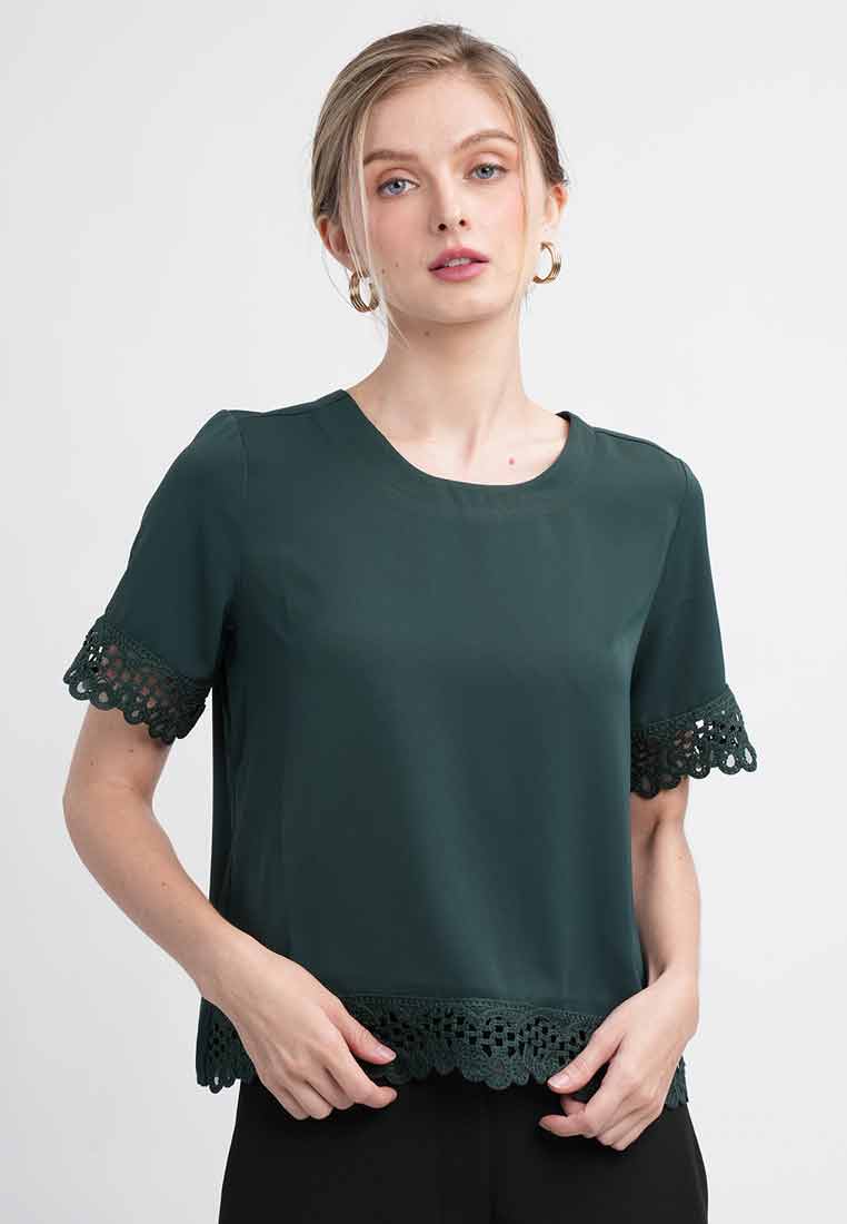 Faye Short-Sleeve Tee with Lace Trim
