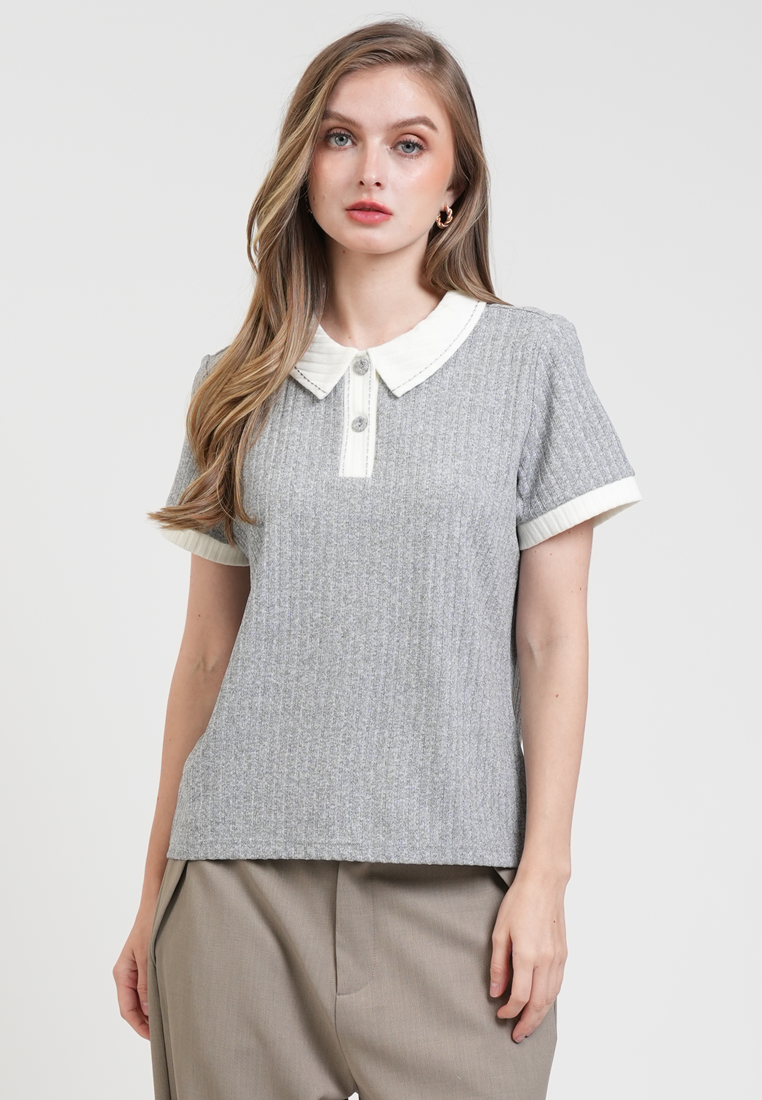 Enid Contrast Ribbed Knit Polo