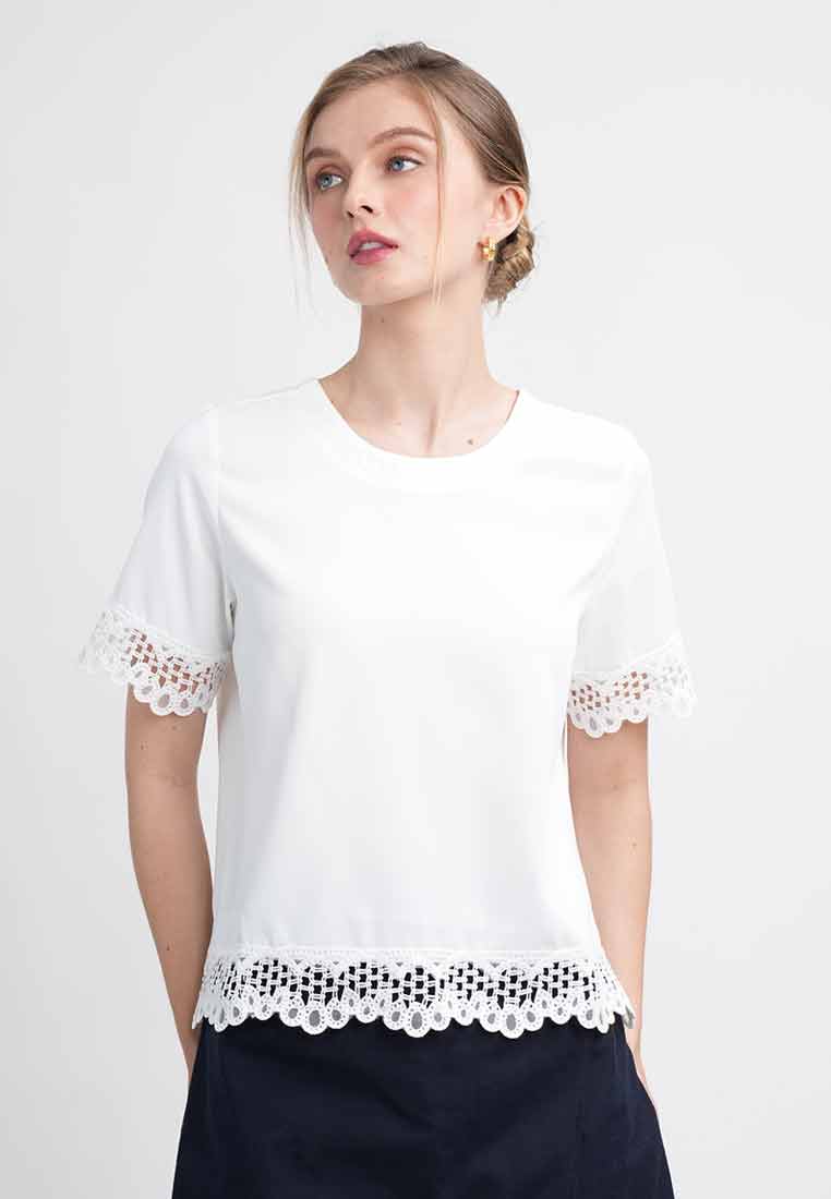 Faye Short-Sleeve Tee with Lace Trim