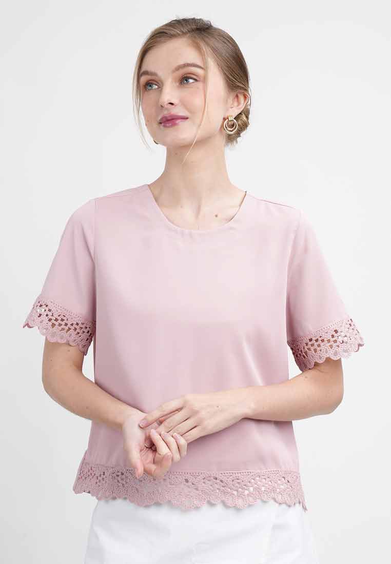 Faye Short-Sleeve Tee with Lace Trim
