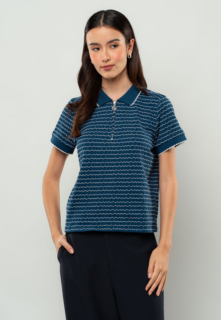Adie Textured Knit Quarter-Zip Polo Top