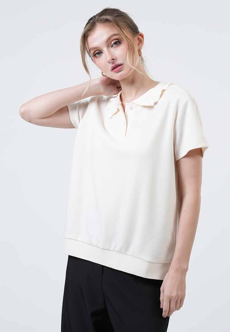 Gwenneth Petal-Edge Collared Knit Top