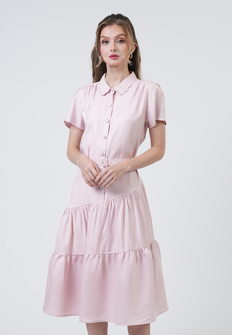 Aztrid Scallop Collar Tiered Midi Dress