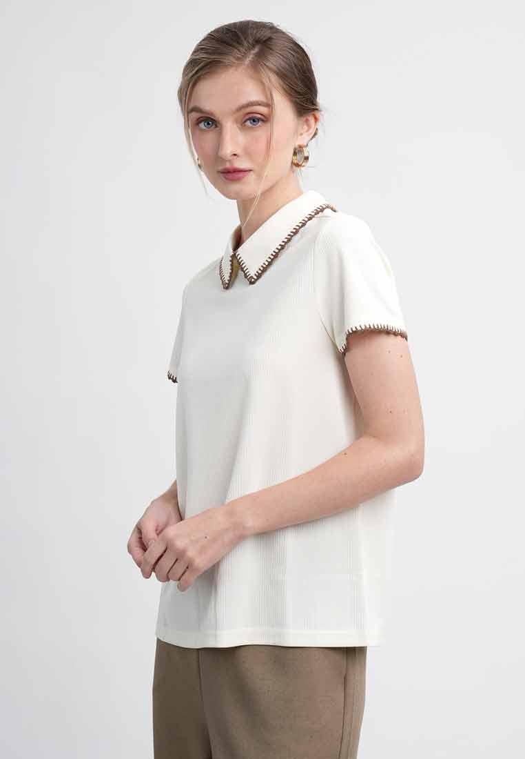 Marlene Textured Tee With Contrast Scallop