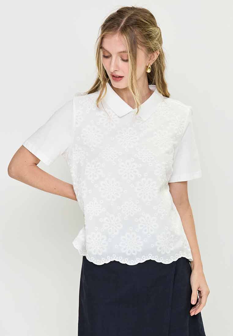 Whitley Collared Eyelet Short Sleeves Top