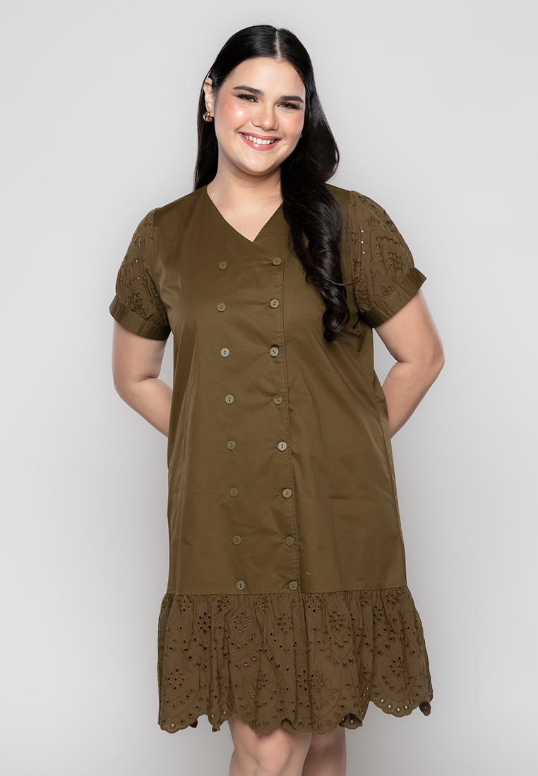 Milly Plus Size Robyn Double Breasted Dress with Eyelet Hem