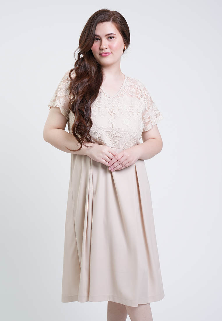 Milly Plus Size Odessa Short Sleeve V-Neck Lace Overlay Dress