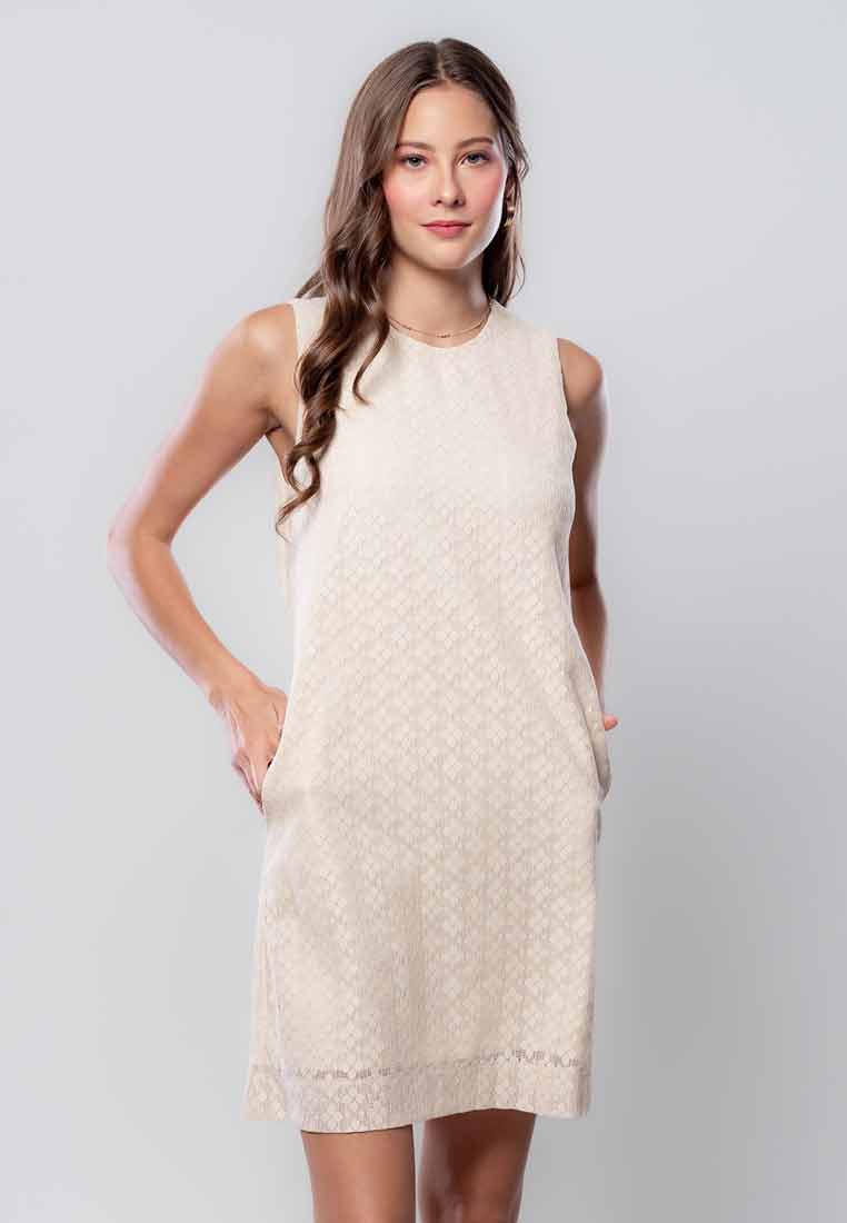 Soreille Sleeveless Lace Dress with Rounded Neckline