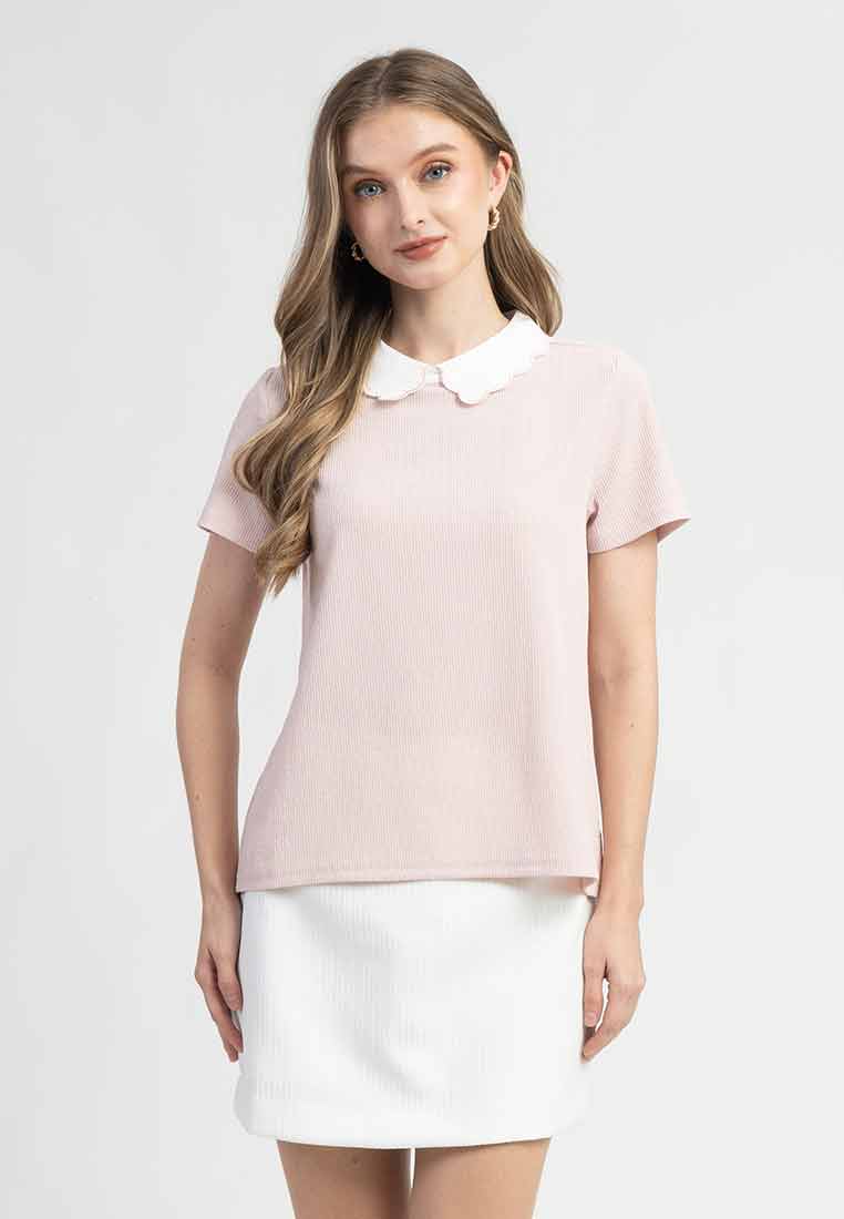 Riva Embroidered Scallop Collar Ribbed Top