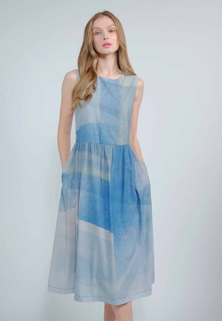 Solviennne Sleeveless Dress in Abstract Print