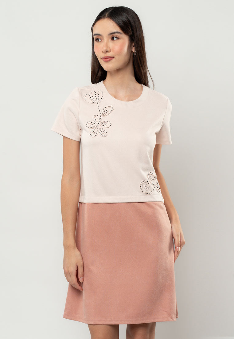 Stella Two-Tone Floral Appliqué Shift Dress