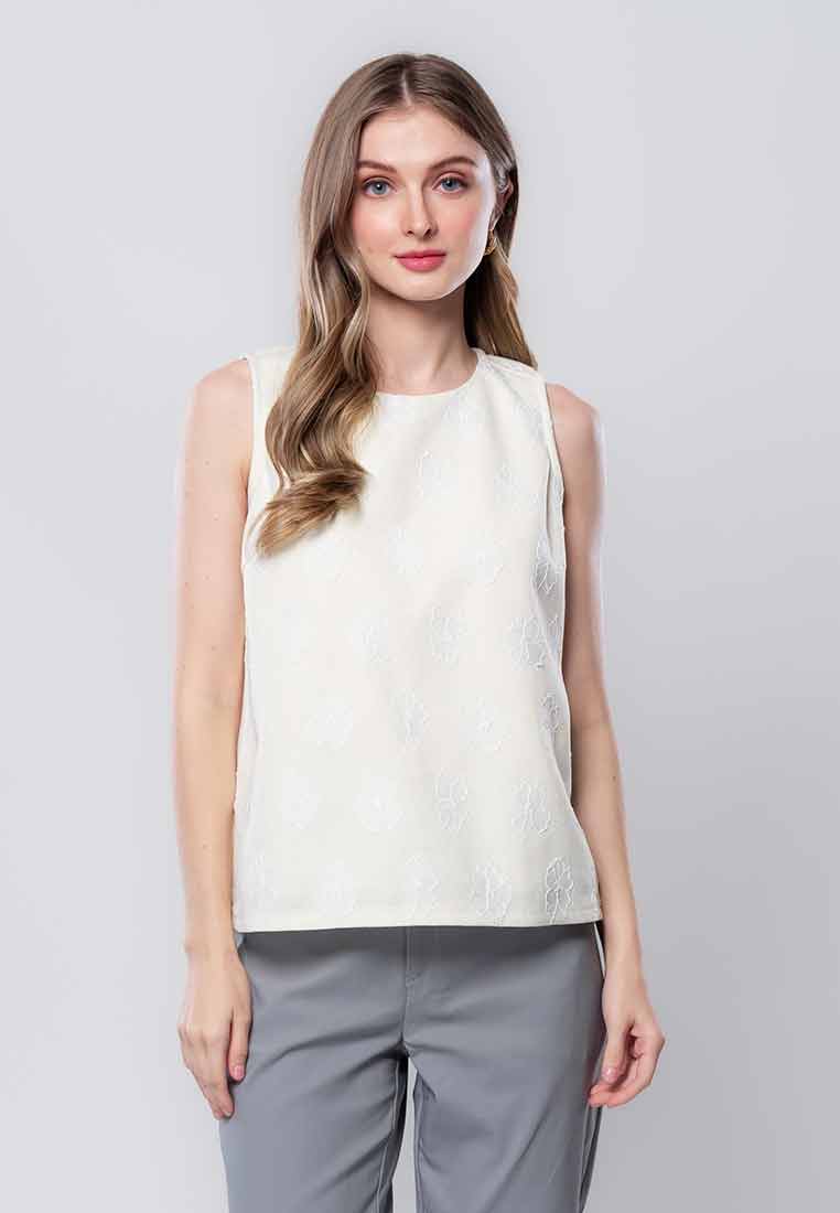 Elysia Rue Floral Embroidered Sleeveless Top