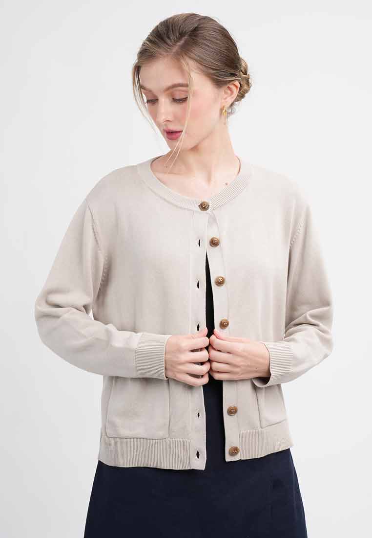 Liana Essential Knit Crewneck Cardigan with Pockets