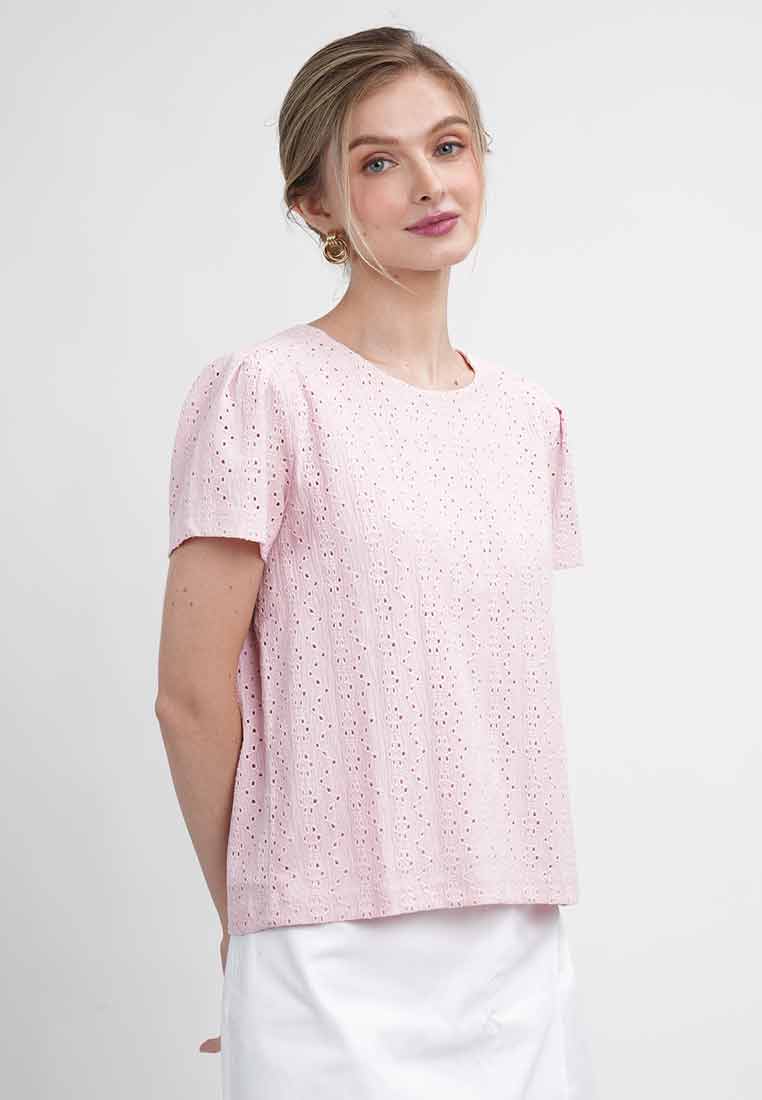 Helena Lace-Textured Puff-Sleeve Top