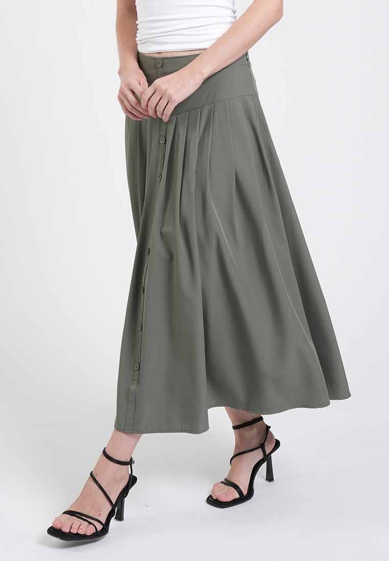 Kelsey Button A-Line Midi Skirt