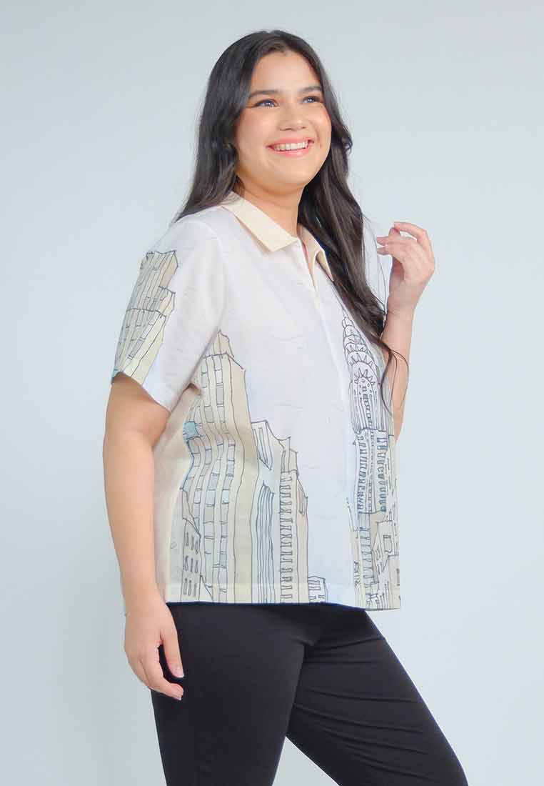 Milly Plus Size Lovenia Collared Top in Cityscape Print