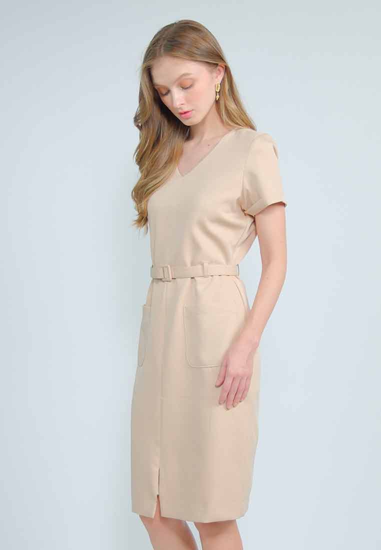 Lumia V-neck Shift Dress with Adjustable Belt